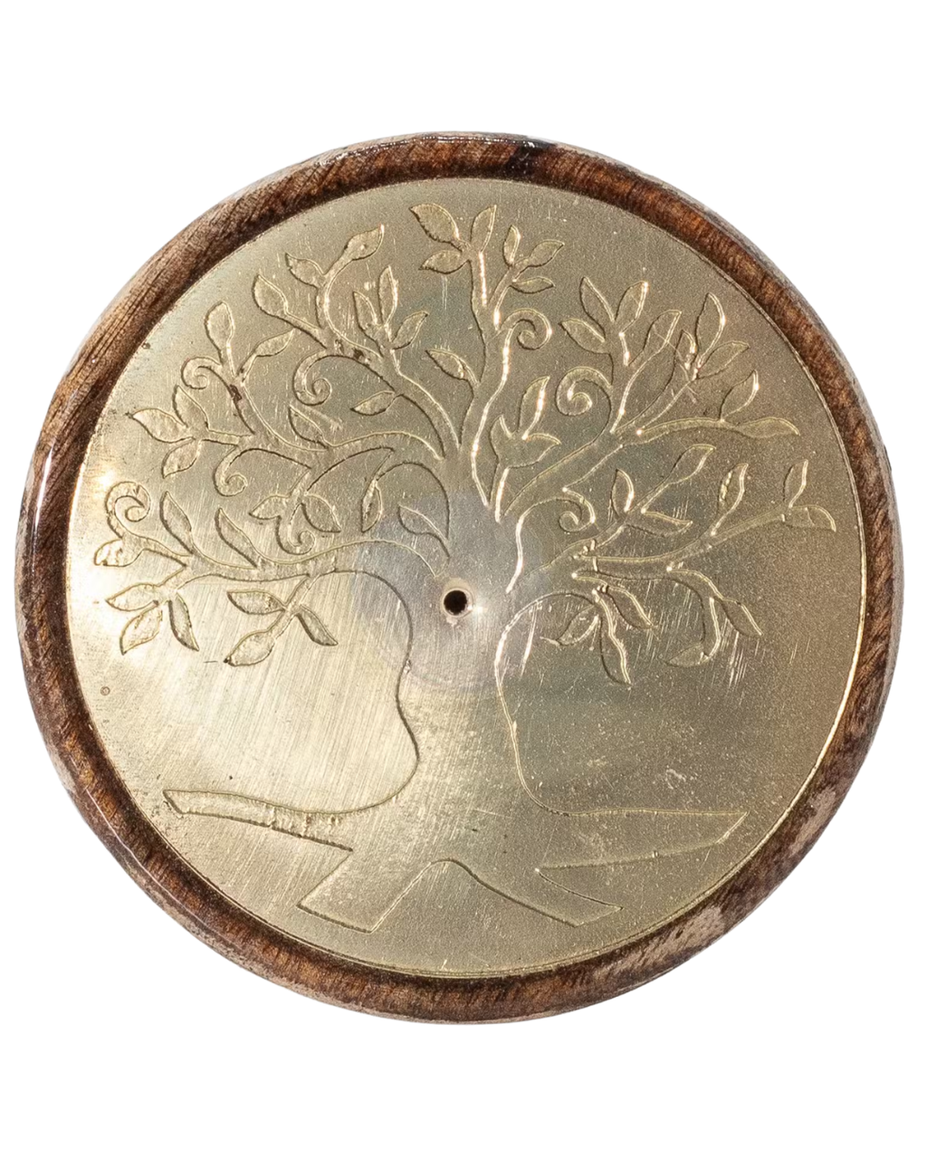 Porte-encens rond - Métal & Bois - Arbre de Vie