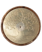 Porte-encens rond - Métal & Bois - Arbre de Vie
