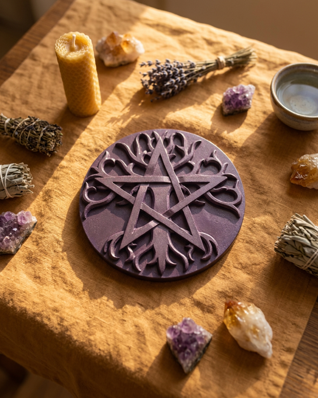 Plaque pour autel wiccan - Arbre de vie et pentacle