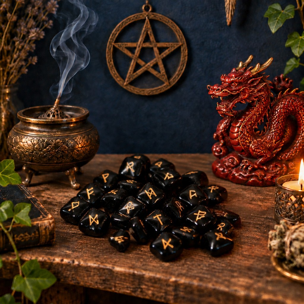 Runes nordiques en Agate Noire