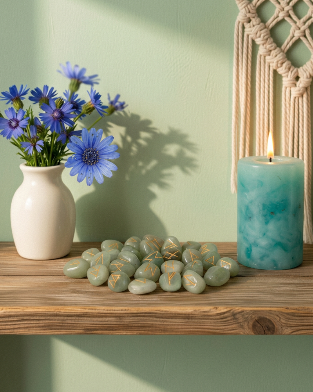 Runes nordiques en Aventurine Verte