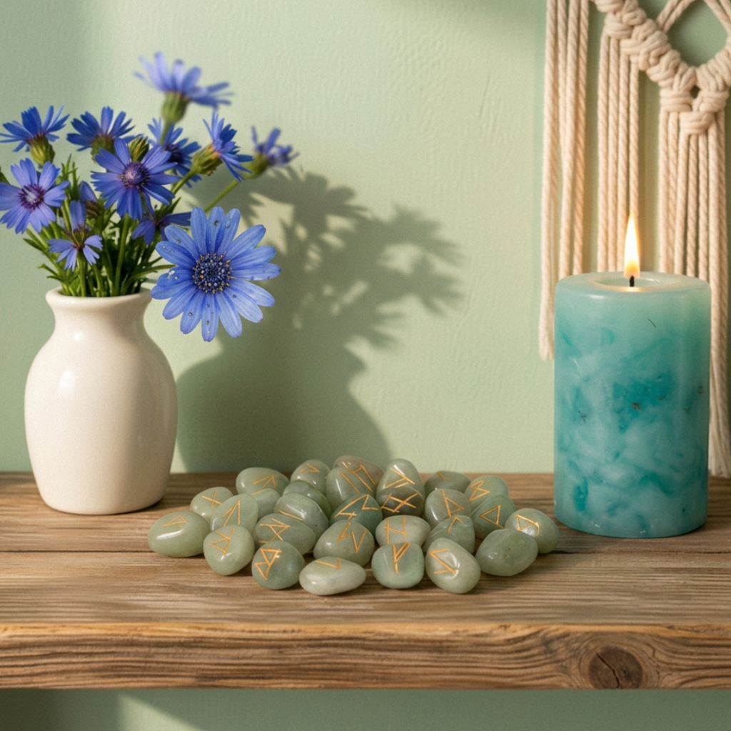 Runes nordiques en Aventurine Verte