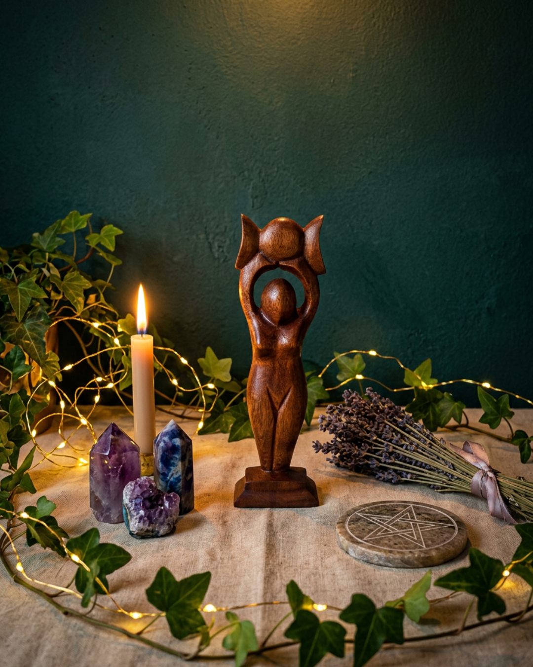 Statuette Déesse Triple Lune - en bois