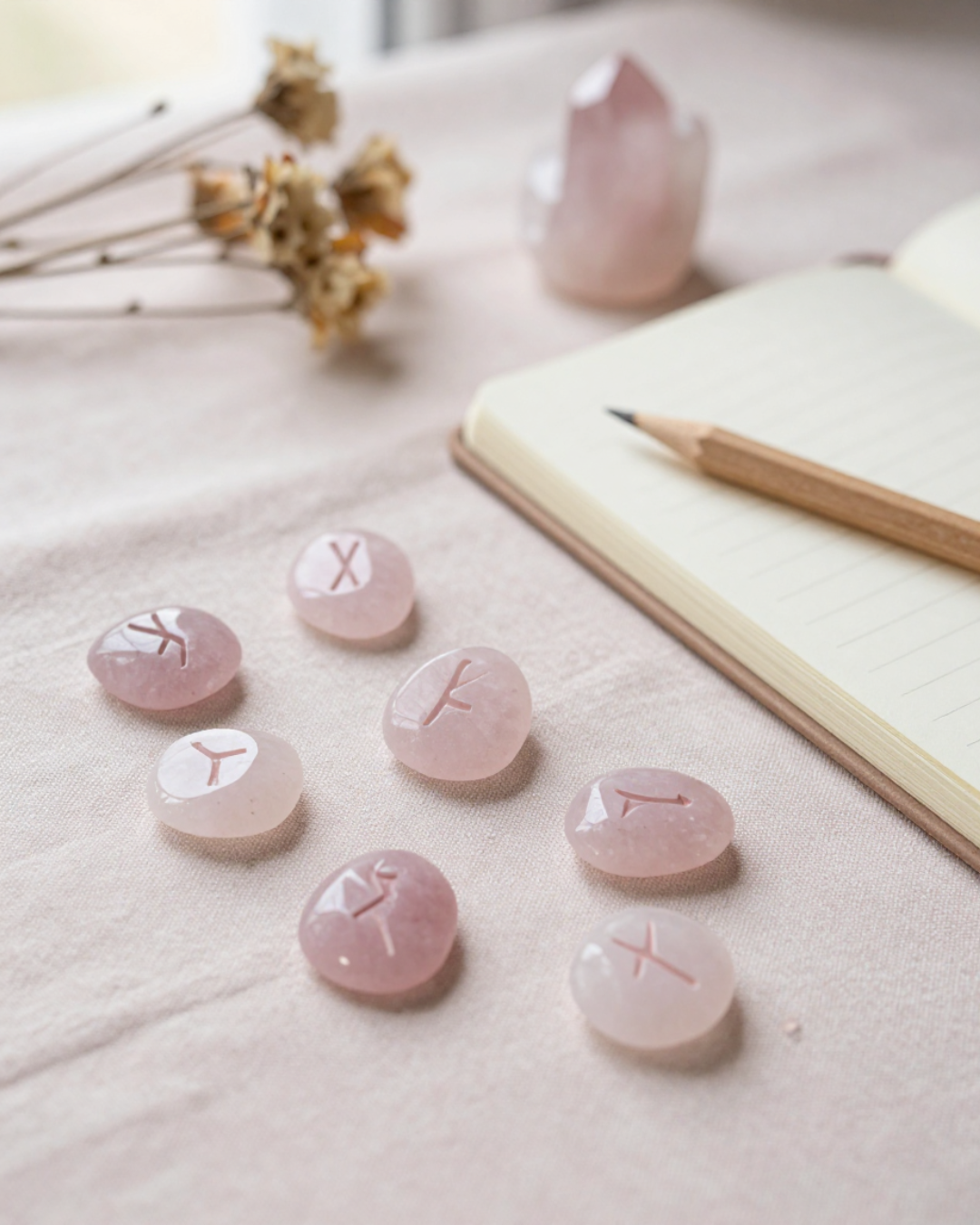 Runes nordiques en Quartz Rose