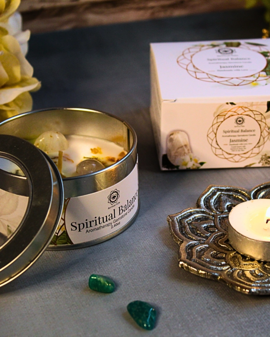 Bougie Jasmin & Cristal de Roche - Equilibre Spirituel