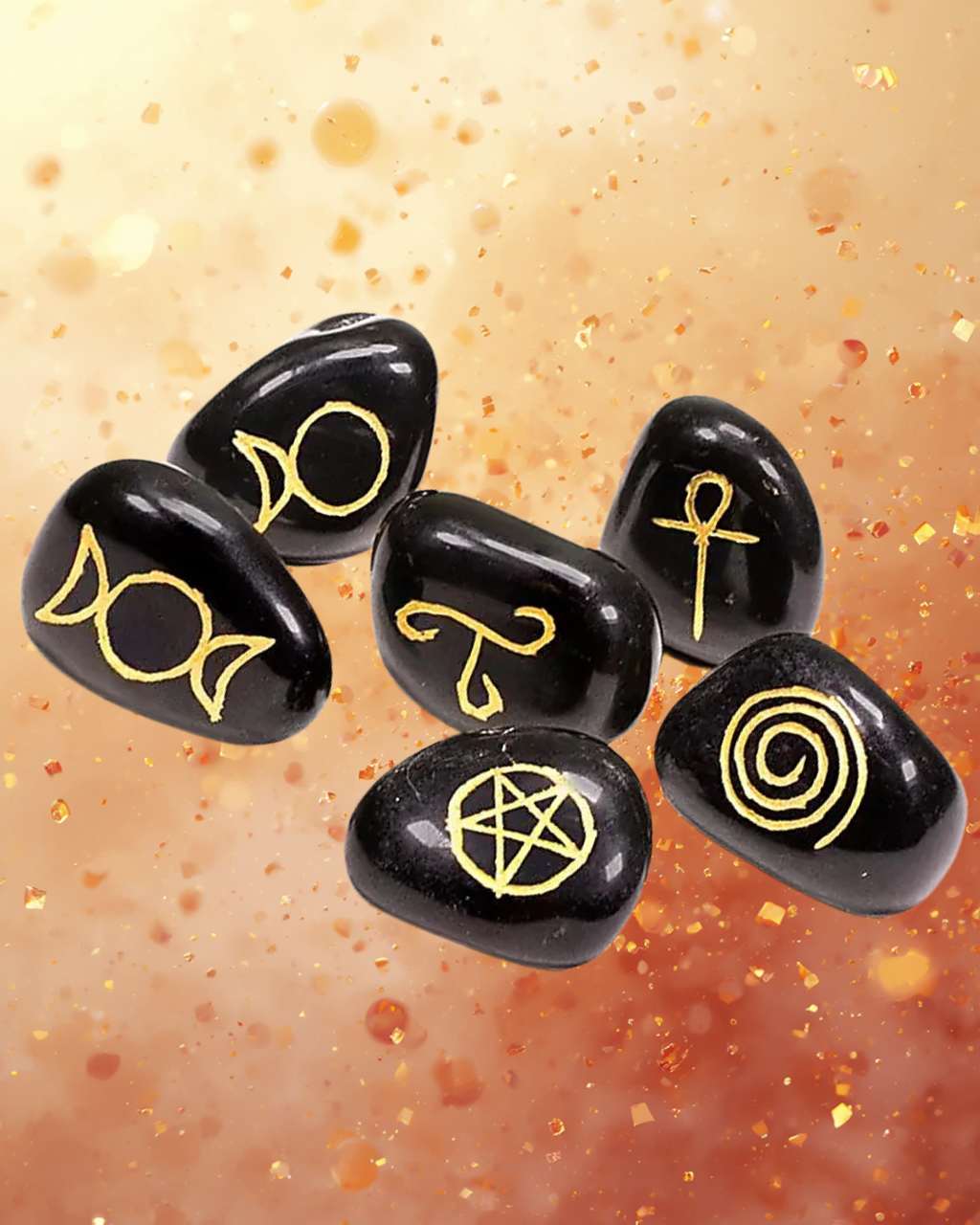 Ensemble Wicca - 6 pierres gravées - Agate noire