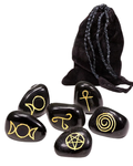 Ensemble Wicca - 6 pierres gravées - Agate noire