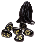 Ensemble Wicca - 6 pierres gravées - Agate noire