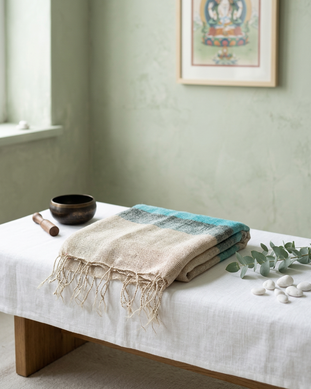 Châle de méditation - Crème à rayures