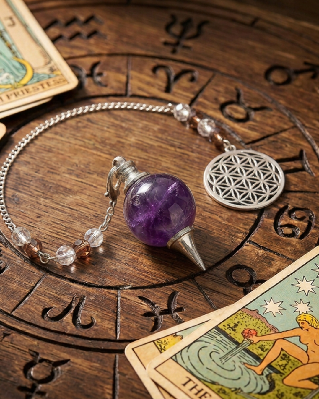 Pendule Séphoroton - Améthyste AA - Chaîne Fleur de Vie