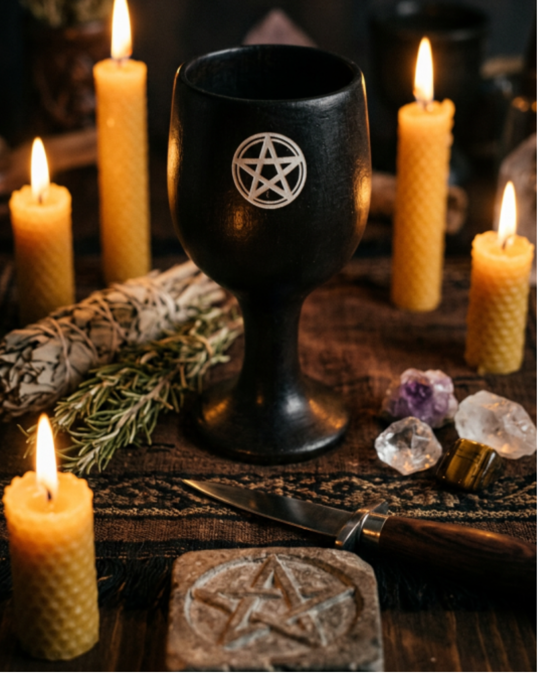 Calice en céramique - Noir avec pentacle