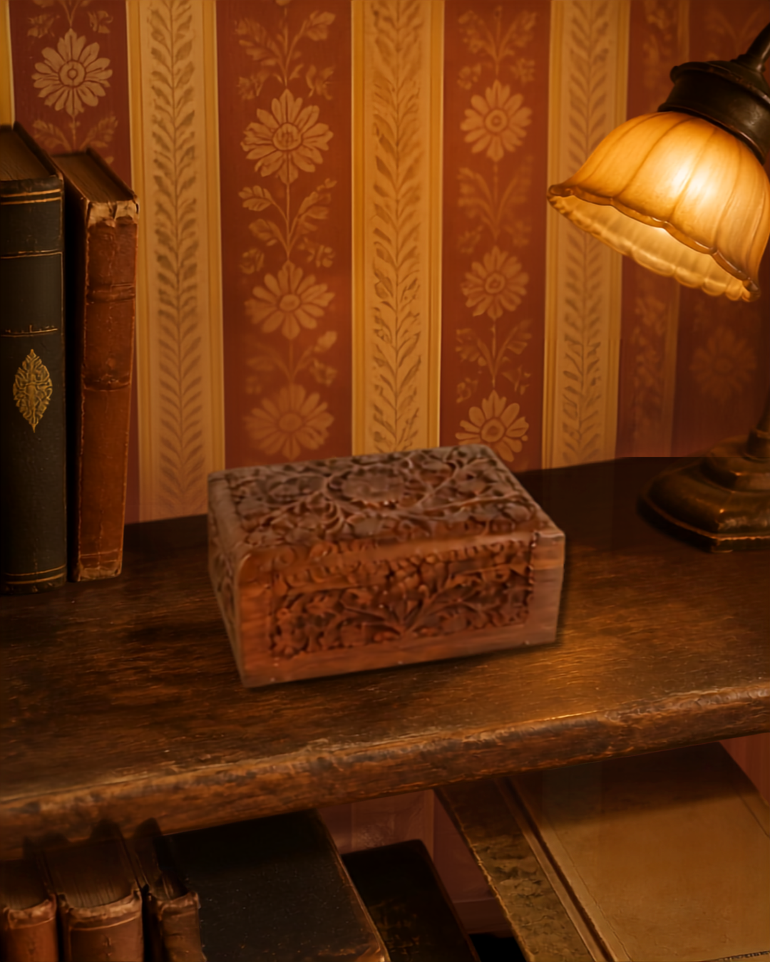 Coffret sculpté en bois de sheesham